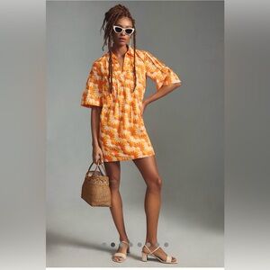 Anthropologie Orange Floral Tunic Dress MP Petite Vacation Shift